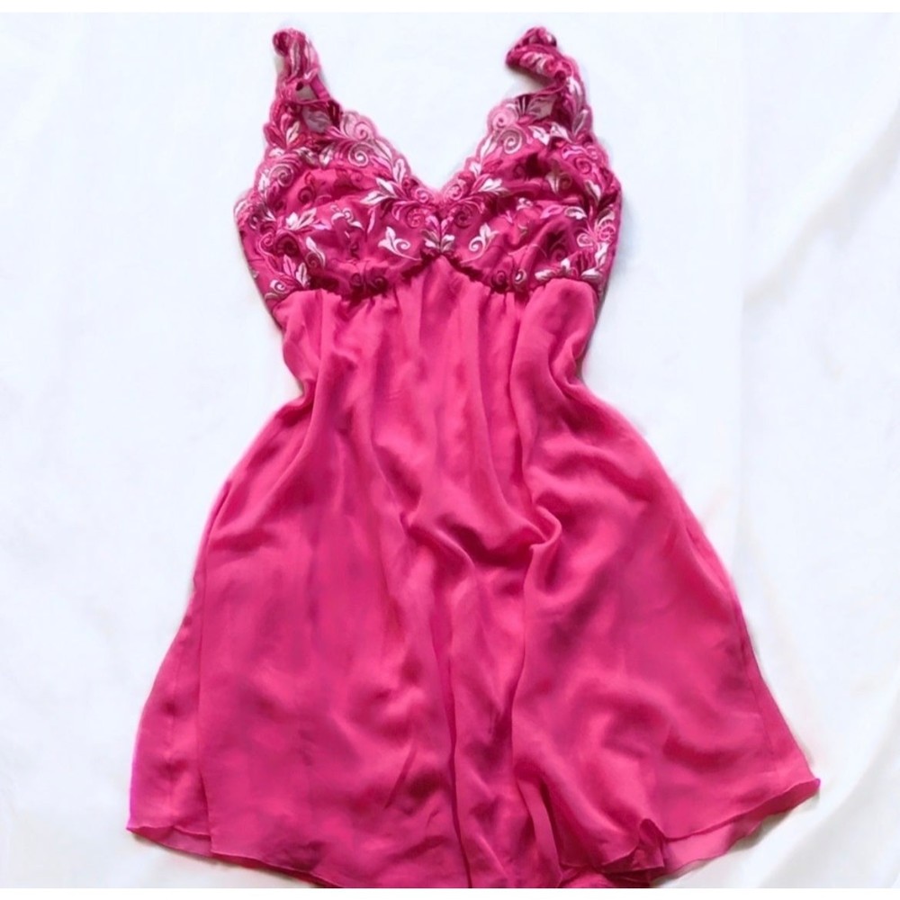 Soma Hot Pink Night Slip Embroidered Mesh Dress NEW Womens Medium